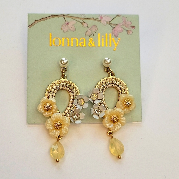 Lonna & Lilly BOHO Floral & Crystal Chandelier Earrings Gold - Picture 6 of 10